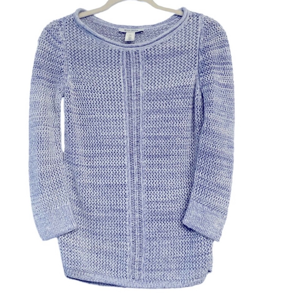 White House Black Market Open Knit Blue & White Comfy Cozy Sweater Size XS